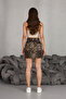 Women's High Waist Leopard Pattern Mini Denim Skirt - 5