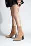 Women's Heeled Boots Pointed Toe Back Zipper Thick Heel Kikas Tan Suede - 4