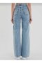 90's Snow Wash Blue Lycra Super High Waist Palazzo Jeans Loose Wide Leg Denim Trousers - 2