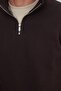 Unisex Relax Fit Comfortable Cut Cotton Fleece Lined Half Zipper Brown Stand Collar Sweatshirt - 3