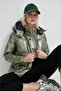 Hooded Puffy Khaki Women's Coat - 7