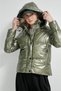 Hooded Puffy Khaki Women's Coat - 3