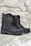 Black Lace-Up Zippered Star Detailed Girl's Boots