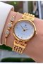 Gold Yellow Steel Band Large Case Women's Wrist Watch - Bracelet Gift - 2