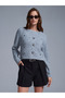 10462 Crew Neck Stone Embroidered Sweater-Dark Gray - 3