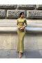 Women's Wrinkled Fabric Sapphire Textured Lycra Crop Top and Maxi Skirt Set Mdm3002 - 6