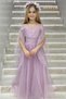 Erkut Abiye Girl Off Shoulder Sleeve Tulle Long Evening Dress 680 Lilac - 2