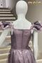 Erkut Abiye Low Sleeve Taffeta Fabric Long Evening Dress 643 Lilac - 7