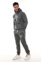 Dark Gray Fleece Men's Tracksuit Set with Elasticated Legs and Pockets, Hooded Embroidery Details, Compact Set - 3