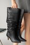 Bellows Boots Women |   Below-The-Knee Gathered Detail |   Short Heeled Stylish Evening Dress Boot Wide Leg Drawstring - 3