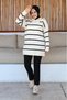 Women's Hijab Clothing Collar Upright Striped Zippered Knitwear Tunic-Sweater - 5