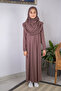 Practical One-Piece Children's Prayer Dress with Headscarf 8-12 Years Old - Brown - 2