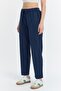 Linen Blended Loose Fitting Navy Blue Trousers - 5