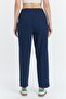 Linen Blended Loose Fitting Navy Blue Trousers - 7