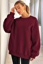 Women's Crew Neck Basic Oversize Sweatshirt Claret Red - 2
