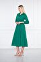 Women's Layered Shirt Collar Elegant Emerald Long Dress - 5