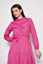 Women's Stylish Pink Long Dress with Folded Pleated Detail