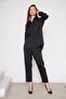 Women's Oversize Shirt Elastic Waist Trousers Black Double Set