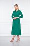 Women's Layered Shirt Collar Elegant Emerald Long Dress - 3