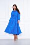 Women's Layered Shirt Collar Stylish Blue Long Dress - 3