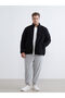 Black Standard Fit Mock Neck Fleece Men's Zippered Sweatshirt - 4