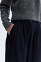 Women's Navy Blue Striped Wide Leg Trousers with Belt Detail - 4