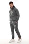 Men's Anthracite Hooded Kangaroo Pocket Fleece-Lined 3 Thread Winter Casual Tracksuit Set with Fleece Lining - 2