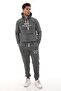 Men's Anthracite Hooded Kangaroo Pocket Fleece-Lined 3 Thread Winter Casual Tracksuit Set with Fleece Lining