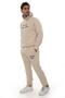 Men's Beige Hooded Kangaroo Pocket Fleece-Lined Thread Winter Casual Tracksuit Set with Fleece Lining - 2