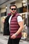 Men's Sleeveless Zippered Pocket Basic Burgundy Puffer Vest - 2