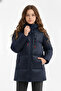 Girl's Navy Blue Fiber Hooded Windproof Inflatable Winter Jacket - 2