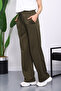 Dark Khaki Elastic Waist Two Thread Palazzo Sweatpants - 4