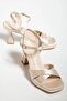 Women's Beige Satin Platform Heeled Shoes - 3