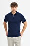 Navy Blue 100% Cotton Half Zip Polo Neck Men's Knitwear T-Shirt