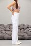 White Cargo Pocket Lycra High Waist Wide Leg Trousers - 5
