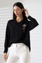 Long Sleeve Durres Textured Flower Detail Cool Fabric Women Shirt - 6
