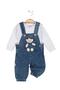 UNISEX Teddy Bear Print Baby Denim Slopet 6-9-12-18 Months Set, Striped Bodysuit