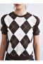 Crew Neck Diamond Patterned Women's Knit Sweater - 3