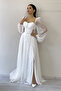 White Lace Fabric Corset Detail Long Slit Evening Dress - 6