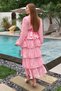 Pink Flounce Striped Layered Dress - 4