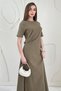 Khaki Pleated Crew Neck Dress