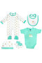5 piece Sets include Bib, Romper, Mittens, Cap and Sleepsuit, 6-9 Months , Green