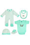 5 piece Sets include Bib, Romper, Mittens, Cap and Sleepsuit, 9-12 Months , Green