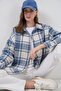 Women's Plaid Pattern Oversized Lumberjack Shirt 3854 Baby Blue - 5