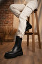 Women's Praga Black Leather Stitched Side Elastic Thick Sole Daily Boots & Bootie - 4