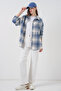 Women's Plaid Pattern Oversized Lumberjack Shirt 3854 Baby Blue - 2