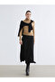 Black Self-Patterned Knit Skirt with Elastic Waist