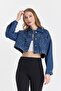 Women's Jeans Rhinestone Short Basic Crop Blue Denim Jacket - 2