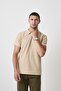 Men's Short Sleeve Zippered Beige Polo Neck T-Shirt - 3