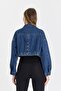 Women's Jeans Rhinestone Short Basic Crop Blue Denim Jacket - 5